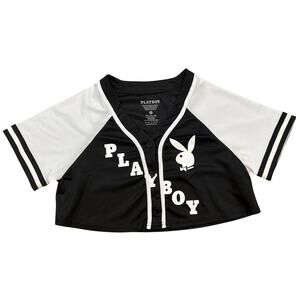 Playboy Bunny Jersey button up cropped black & white Large 2023 shirt sexy